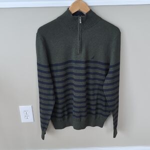NWT Nautica olive green and navy blue striped sweater, size M